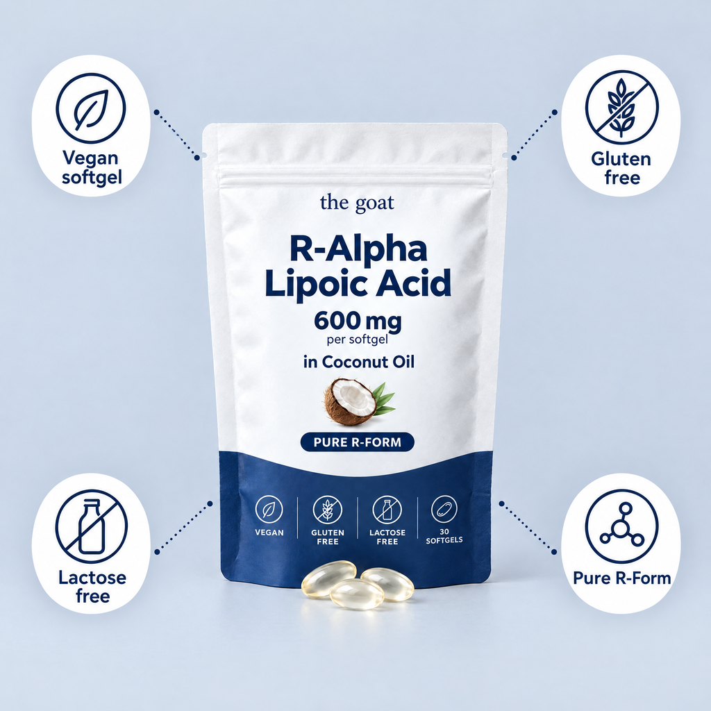 Vegan softgel, gluten free, lactose free, pure R-form