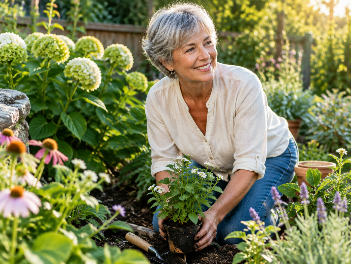 Lächelnde Frau im Garten