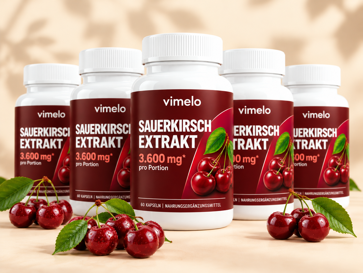 Fünf Dosen Vimelo Sauerkirsch-Extrakt